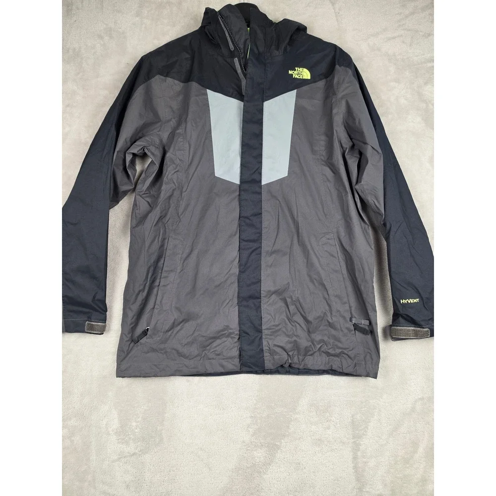 The North Face HyVent Rain Jacket Boys XL 18/20 Gray Black Hooded Windbreaker